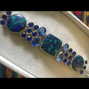 Azurite Malachite & Sapphire Bracelet 925 Silver